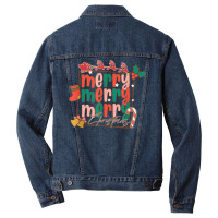 Merry Christmas Family Retro Groovy Santa's Reindeer Sleigh Men Denim Jacket | Artistshot