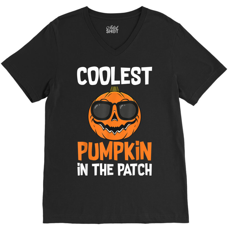 Coolest Pumpkin In The Patch Halloween Boys Girls Men Kids V-neck Tee | Artistshot