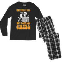 Mentally Ill But Totally Chill Halloween Groovy Skeleton Men's Long Sleeve Pajama Set | Artistshot