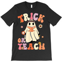 Retro Groovy Trick Or Teach Halloween Floral Ghost Teacher T-shirt | Artistshot