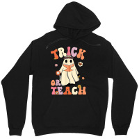 Retro Groovy Trick Or Teach Halloween Floral Ghost Teacher Unisex Hoodie | Artistshot