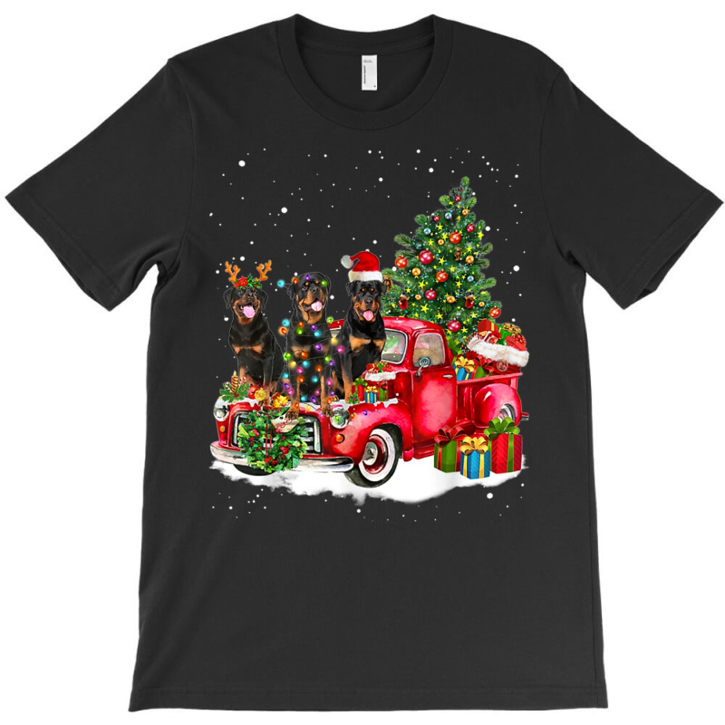 3 Rottweiler Truck Christmas Light Tree Reindeer Santa Xmas T-shirt | Artistshot