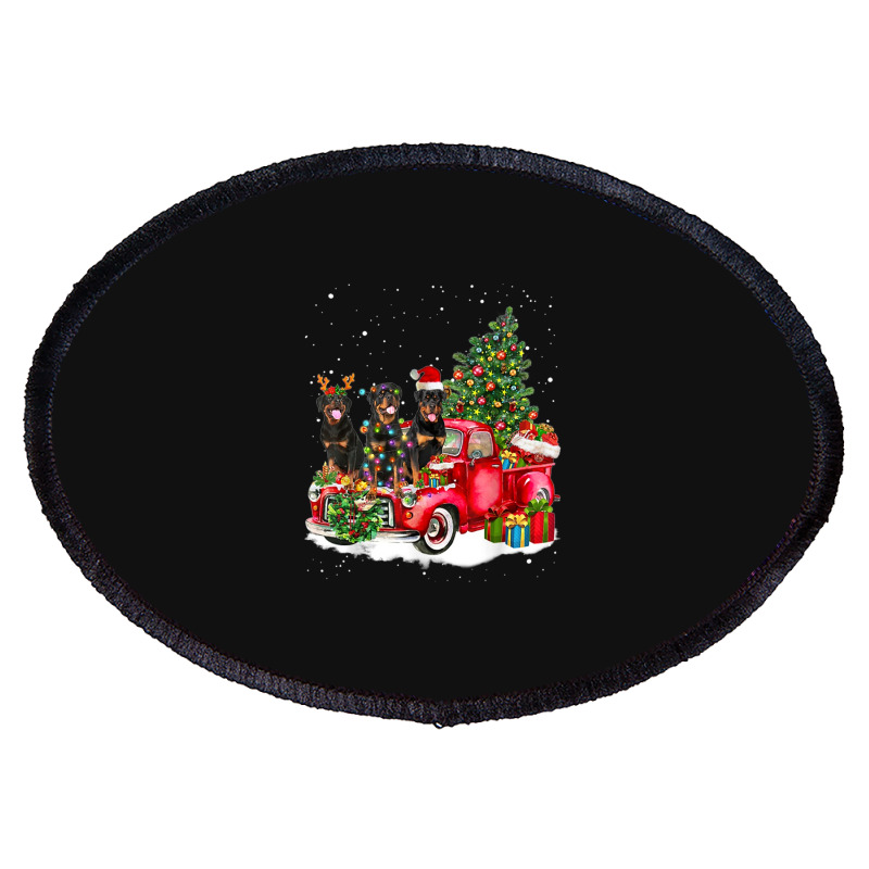 3 Rottweiler Truck Christmas Light Tree Reindeer Santa Xmas Oval Patch | Artistshot