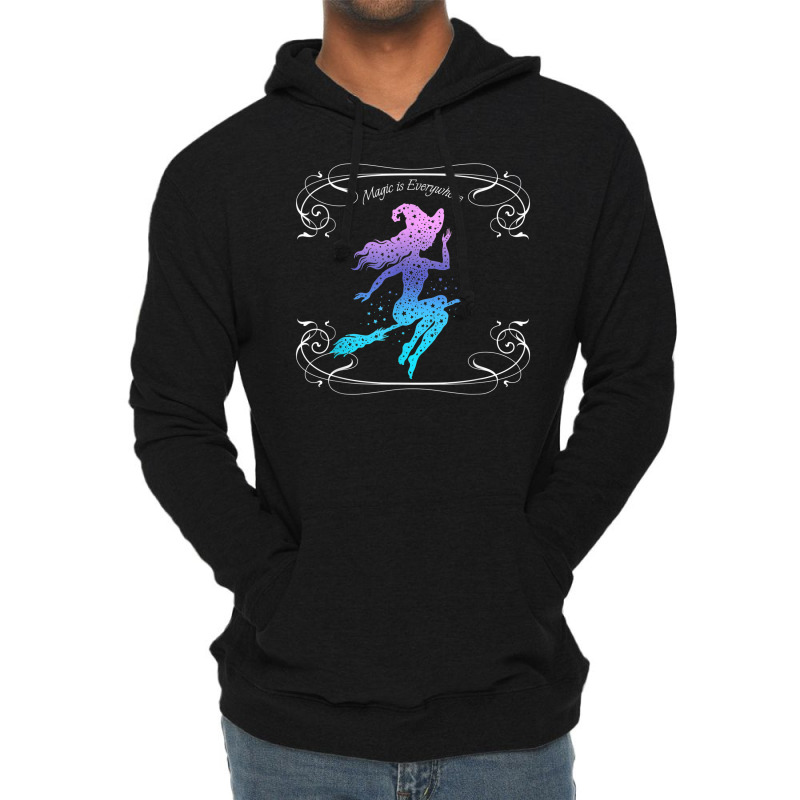 Magic Is Everywhere Witch Flying On A Broomstick Halloween Lightweight Hoodie | Artistshot