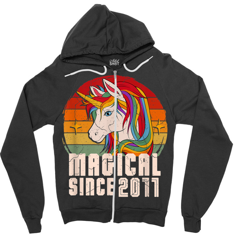 Magical Since 2011 Vintage Unicorn Birthday Zipper Hoodie | Artistshot