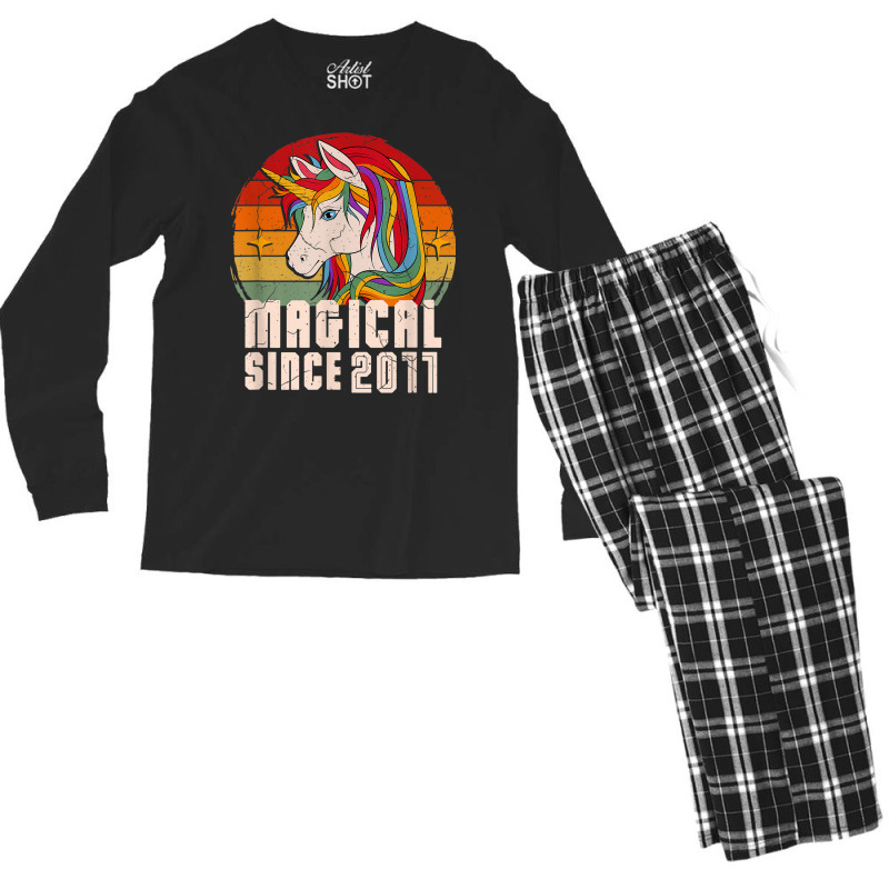 Magical Since 2011 Vintage Unicorn Birthday Men's Long Sleeve Pajama Set | Artistshot