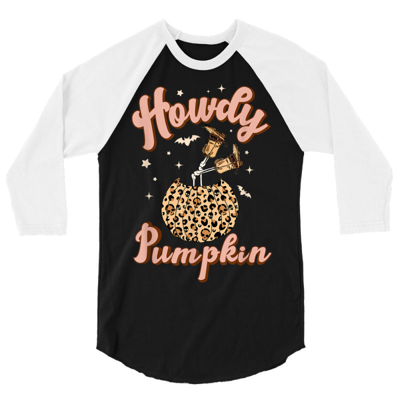 Leopard Howdy Pumpkin Skeleton Cowboy Western Halloween 3/4 Sleeve Shirt | Artistshot