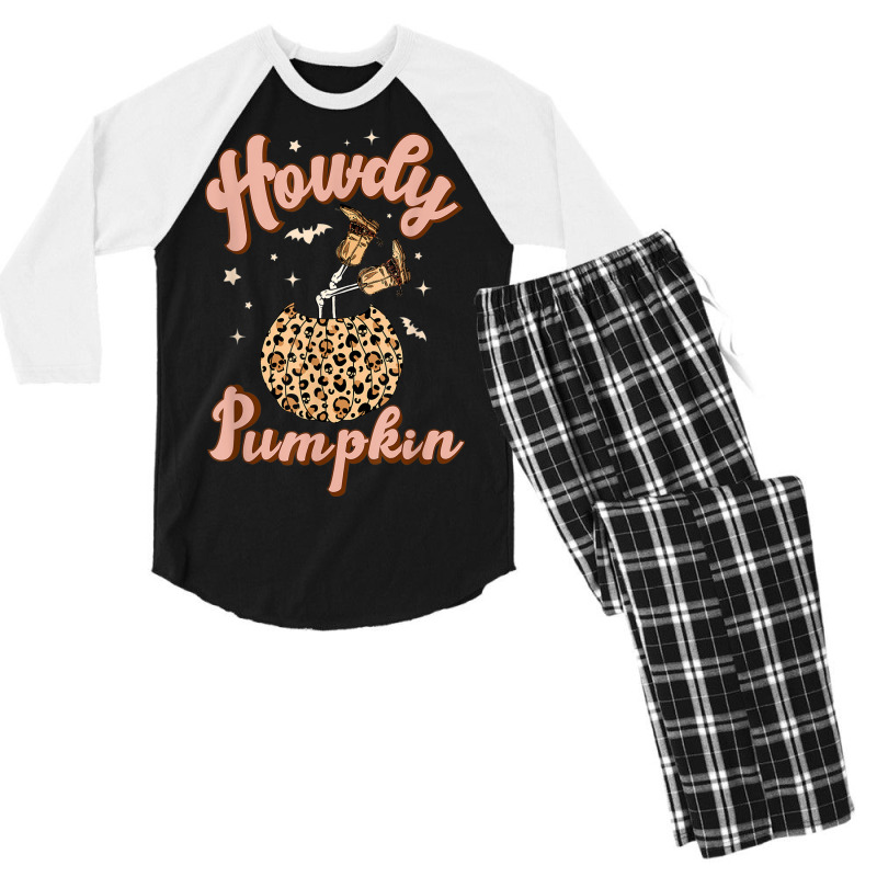 Leopard Howdy Pumpkin Skeleton Cowboy Western Halloween Men's 3/4 Sleeve Pajama Set | Artistshot