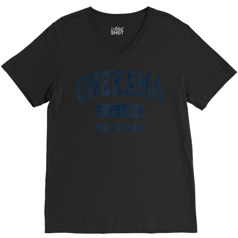 Onekama Michigan Mi Vintage Athletic Sports Design V-neck Tee | Artistshot