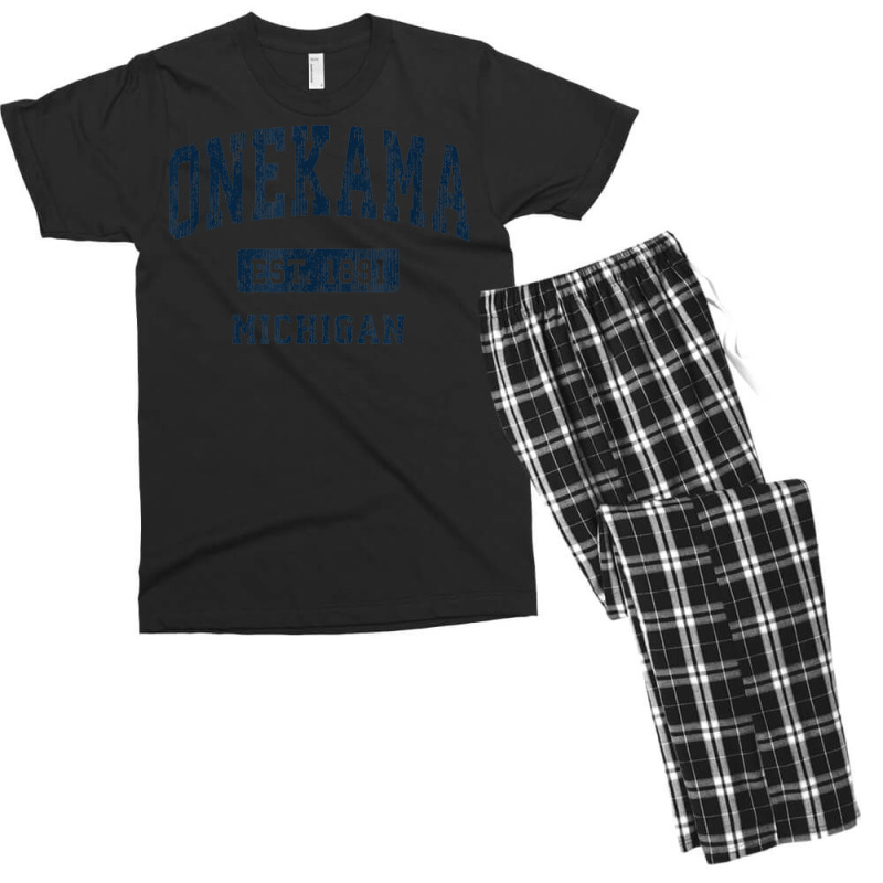 Onekama Michigan Mi Vintage Athletic Sports Design Men's T-shirt Pajama Set | Artistshot