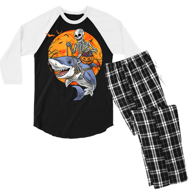 Halloween Skeleton Shark Kids Boys Girls Funny Halloween Men's 3/4 Sleeve Pajama Set | Artistshot