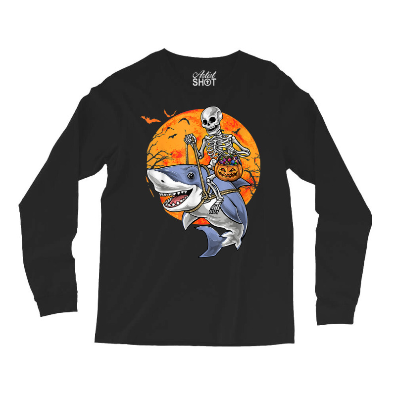 Halloween Skeleton Shark Kids Boys Girls Funny Halloween Long Sleeve Shirts | Artistshot