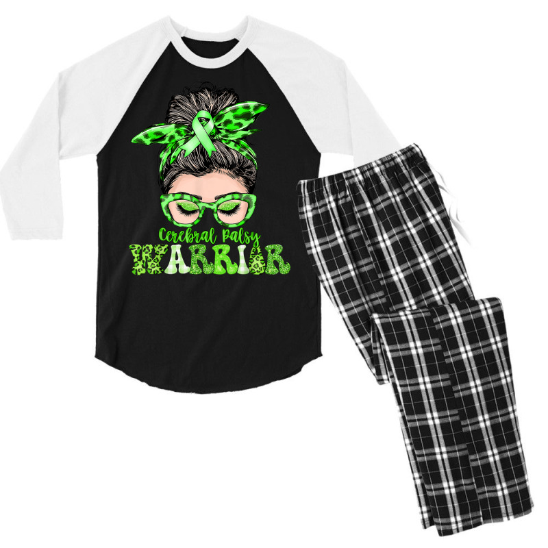 Women Messy Bun Cerebral Palsy Warrior Gifts Men's 3/4 Sleeve Pajama Set | Artistshot