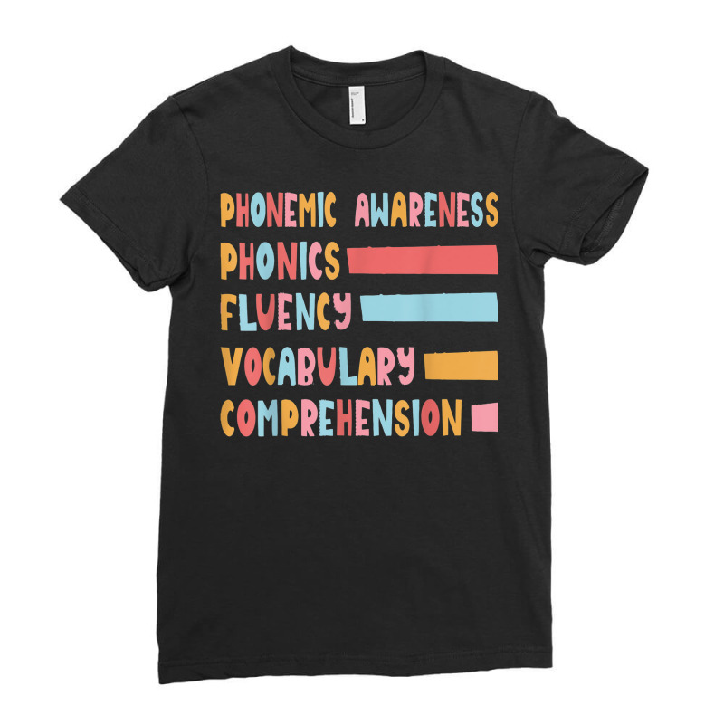 Phonemic Awareness Phonics Fluency Vocabulary Comprehension Ladies Fitted T-Shirt by Prismatic | Artistshot