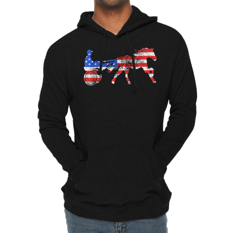 American Race Harness Racing Usa Flag Trotting Horse Racer Lightweight Hoodie | Artistshot