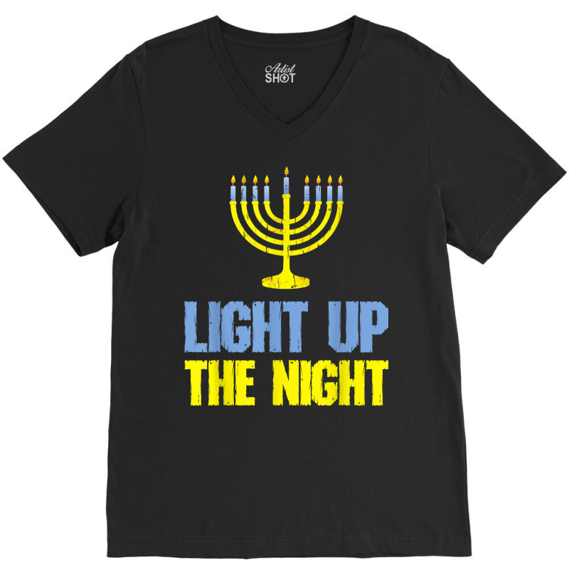 Light Up The Night Christmas Jewish Hanukkah Men Women V-Neck Tee by Renew | Artistshot