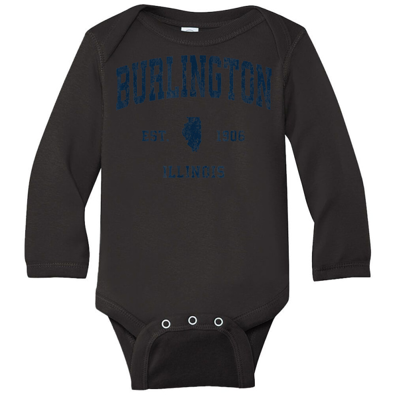 Burlington Illinois Il Vintage Athletic Navy Sports Design Long Sleeve Baby Bodysuit | Artistshot