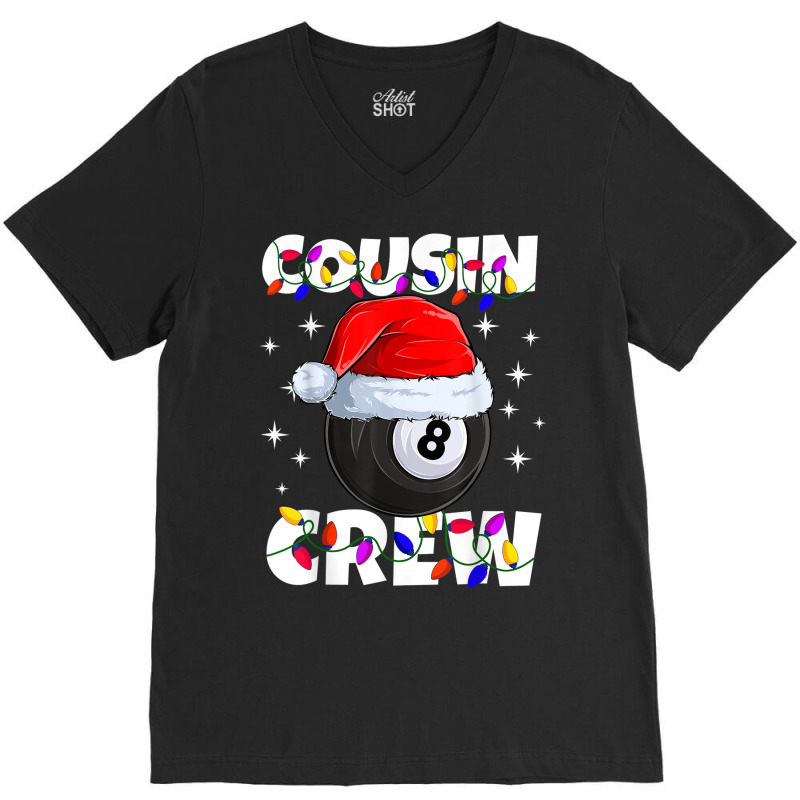 Billiard 8 Ball Play Pool Cousin Crew Christmas Lights V-neck Tee | Artistshot