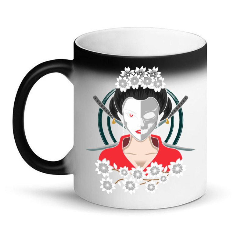 Girl Japanese Samurai Vintage Samurai Cat Geisha Art Graphic Pullover Magic Mug | Artistshot