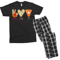 Peace Love Pie Food Fall Turkey Hand Sign Thanksgiving Party Men's T-shirt Pajama Set | Artistshot