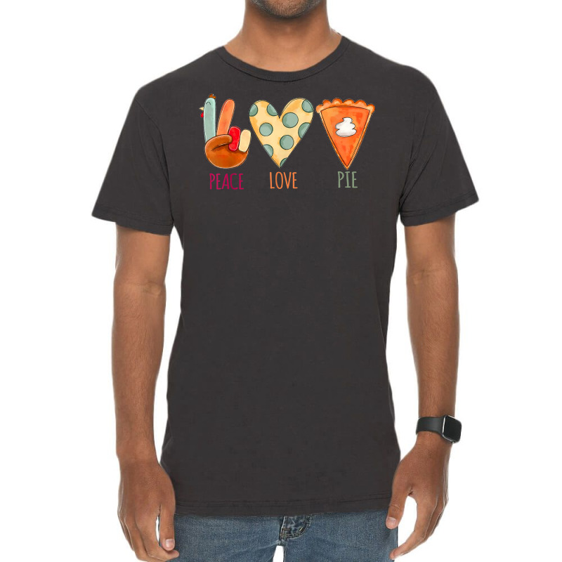 Peace Love Pie Food Fall Turkey Hand Sign Thanksgiving Party Vintage T-shirt | Artistshot