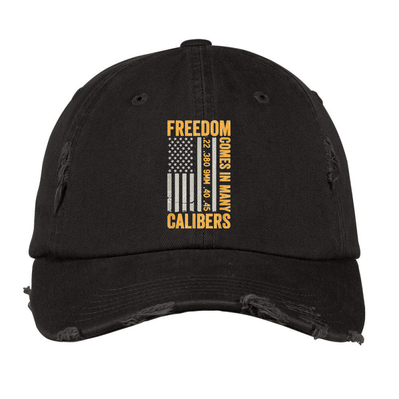 Freedom Comes In Many Calibers Funny Pro Gun Usa Flag Vintage Cap by URVIBUPADHYAY | Artistshot