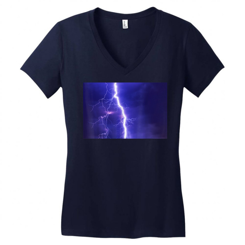 Purple Lightning Storm Thunderstorm Electrical Storm T Shirt Women's V-Neck T-Shirt by cm-arts | Artistshot