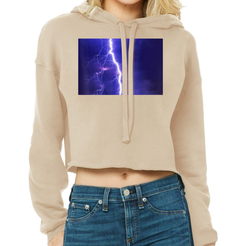 Purple Lightning Storm Thunderstorm Electrical Storm T Shirt Cropped Hoodie by cm-arts | Artistshot