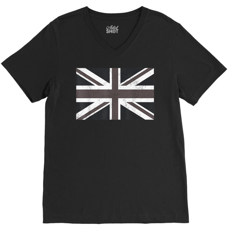 Distressed Black And White British Flag Great Britain Flag T Shirt V-neck Tee | Artistshot