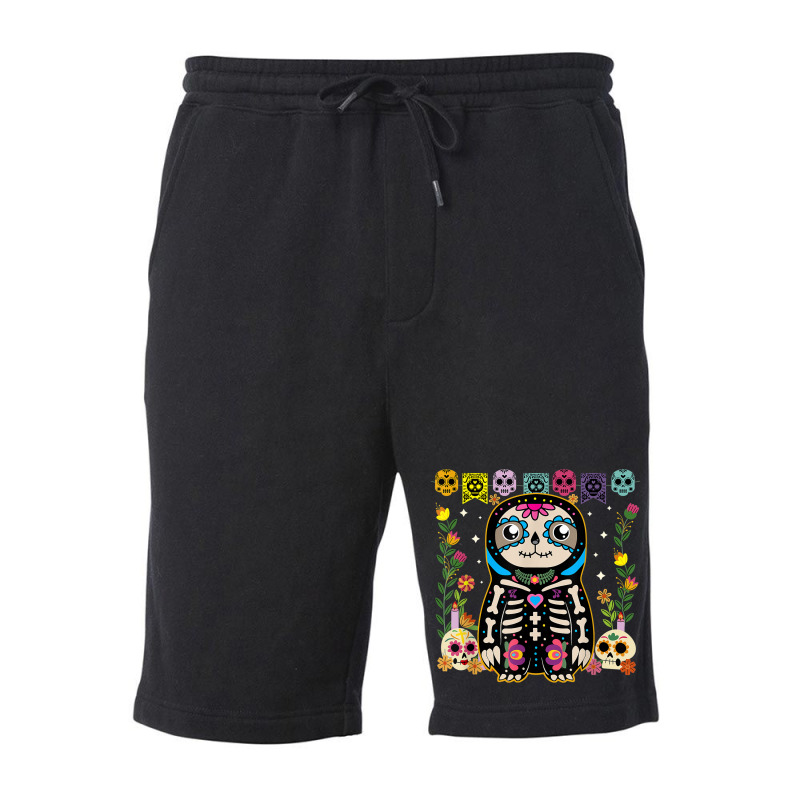 Mexican Calavera Sugar Skull Sloth Dia De Muertos Halloween Fleece Short by August | Artistshot