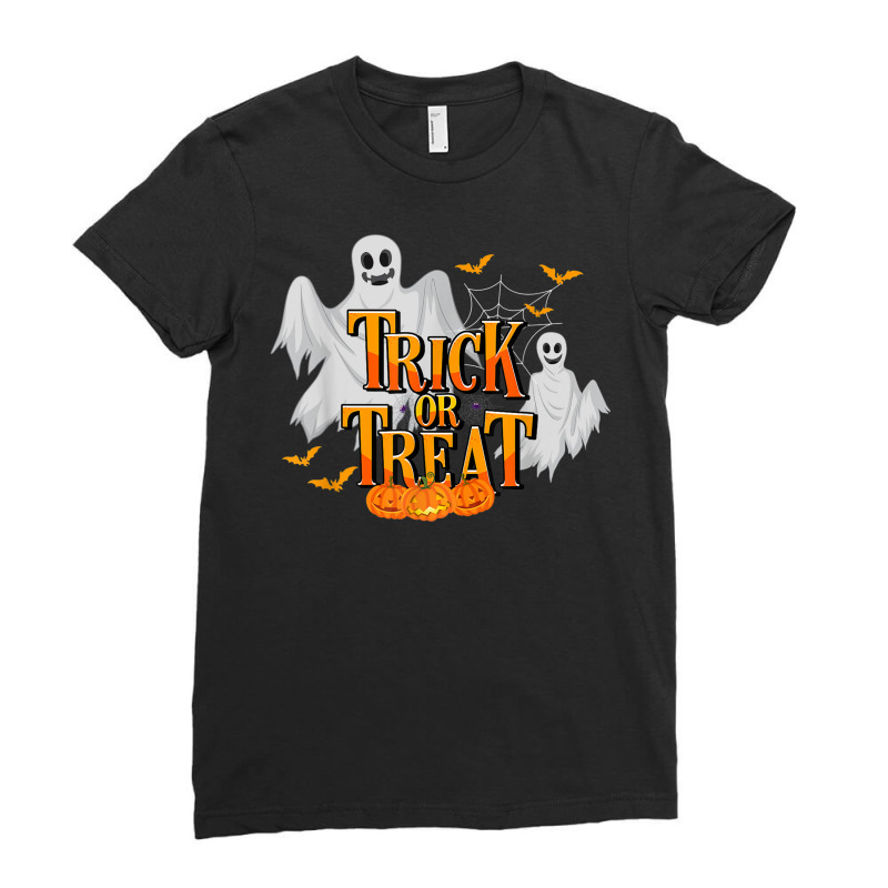 Trick Or Treat Halloween Pumpkin Ghost Halloween Costume Ladies Fitted T-Shirt by Complete | Artistshot