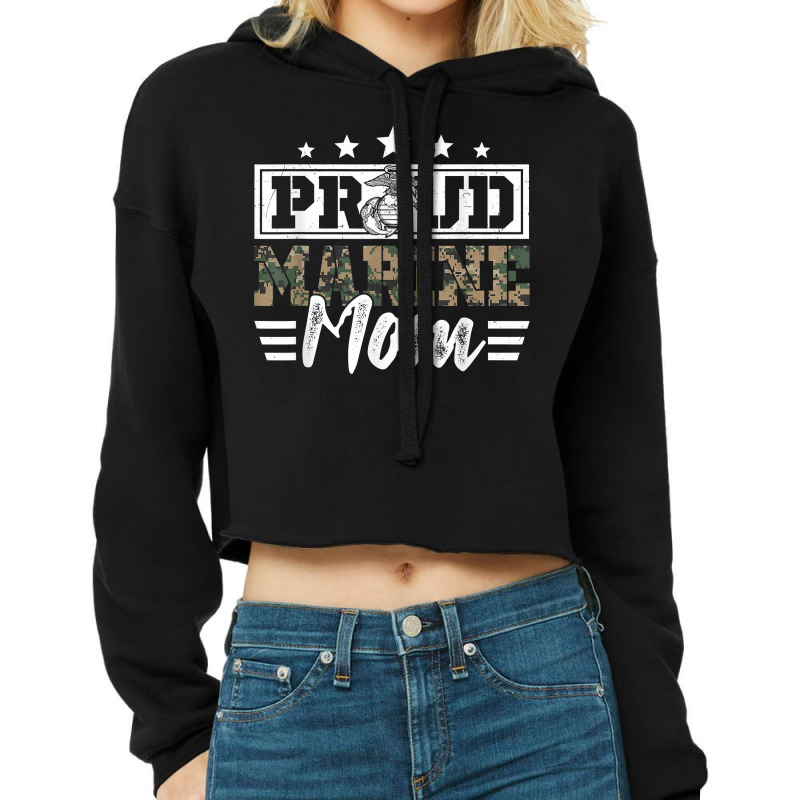 Proud Marine Military Veteran Mom Mama Mommy Mother's Day T Shirt Cropped Hoodie by cm-arts | Artistshot