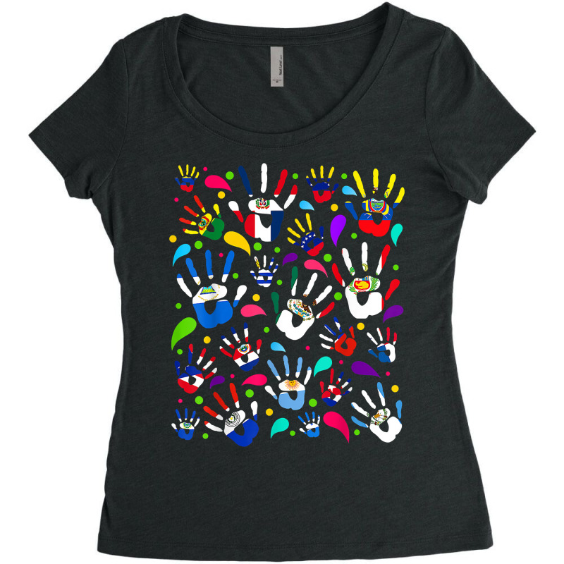 Hispanic Heritage Month All Latin Countries Flags Hand T Shirt Women's Triblend Scoop T-shirt by cm-arts | Artistshot