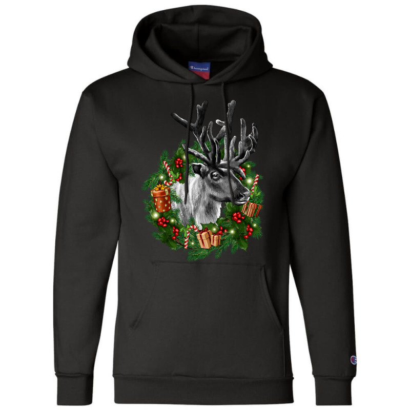 Reindeer With Christmas Wreath Champion Hoodie | Artistshot