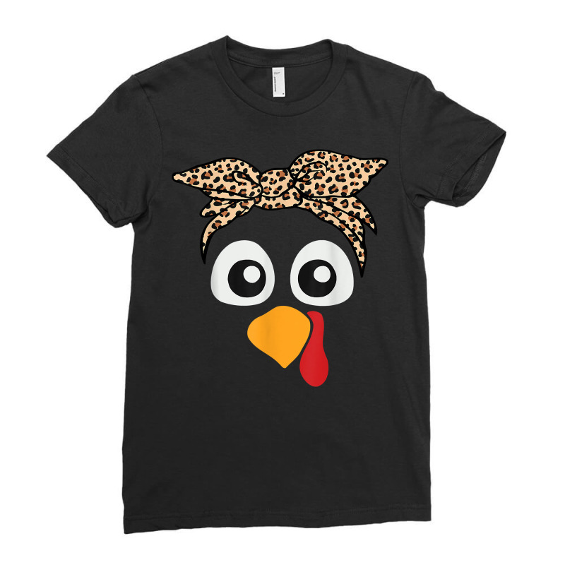 Turkey Face Leopard Headband Womens Thanksgiving Pilgrim T Shirt Ladies Fitted T-Shirt by cm-arts | Artistshot