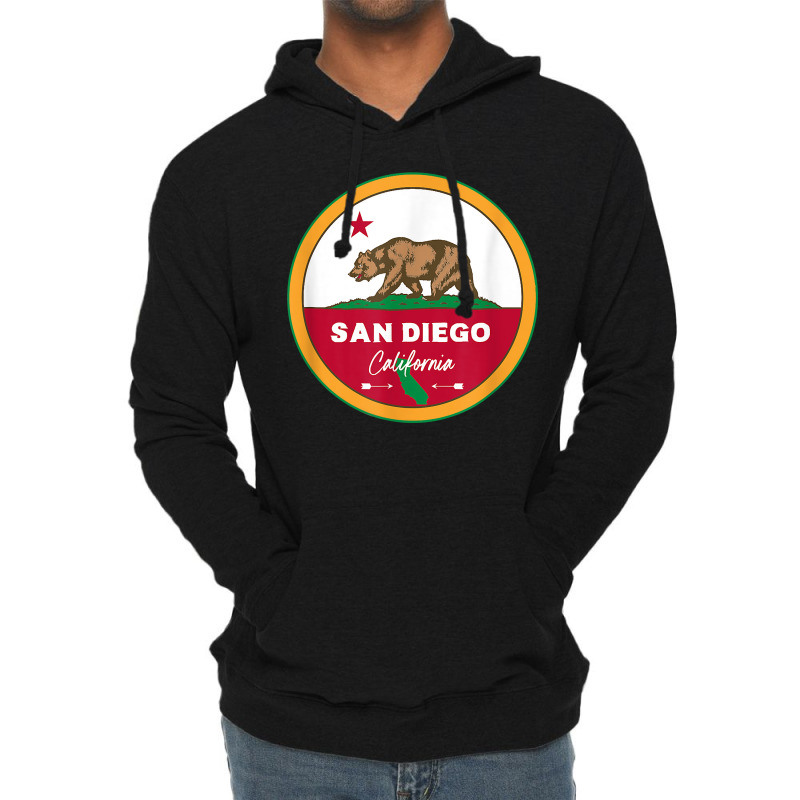 I Love San Diego California Ca Flag And Bear Badge Lightweight Hoodie by JamesPlyler | Artistshot