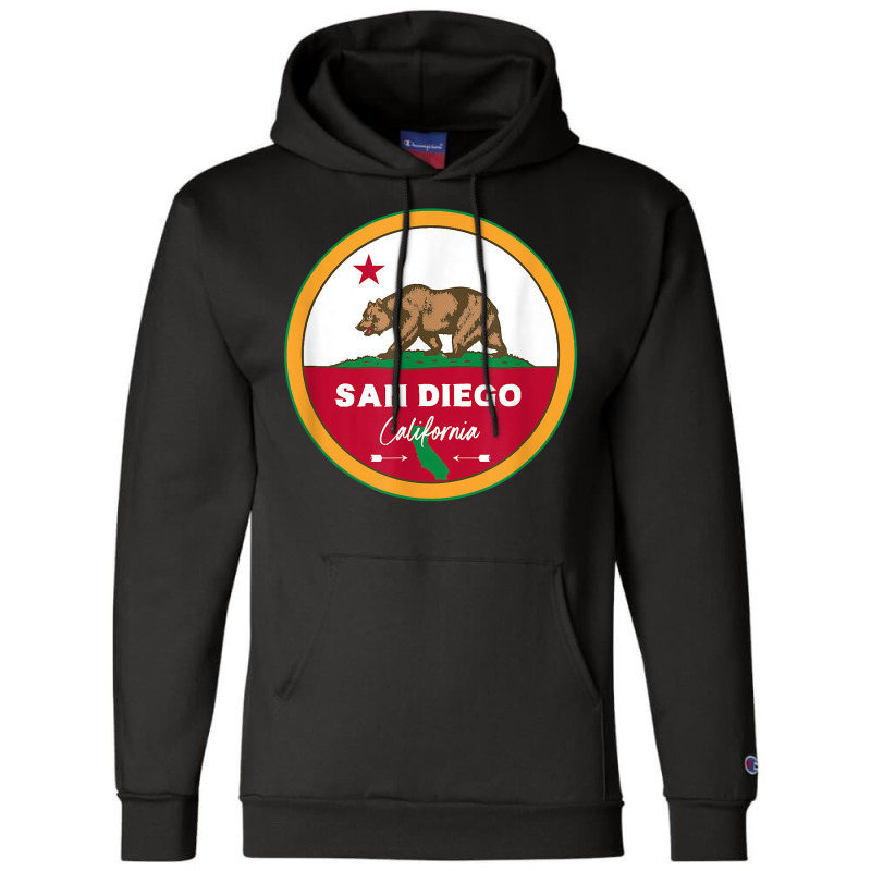 I Love San Diego California Ca Flag And Bear Badge Champion Hoodie by JamesPlyler | Artistshot