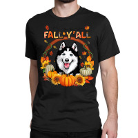 Happy Fall Y'all Siberian Husky Watercolor Pumpkin Autumn Classic T-shirt | Artistshot