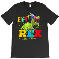 Kids Eight Rex 8th Birthday Gifts Eighth Dinosaur 8 Year Old Boy T-shirt | Artistshot