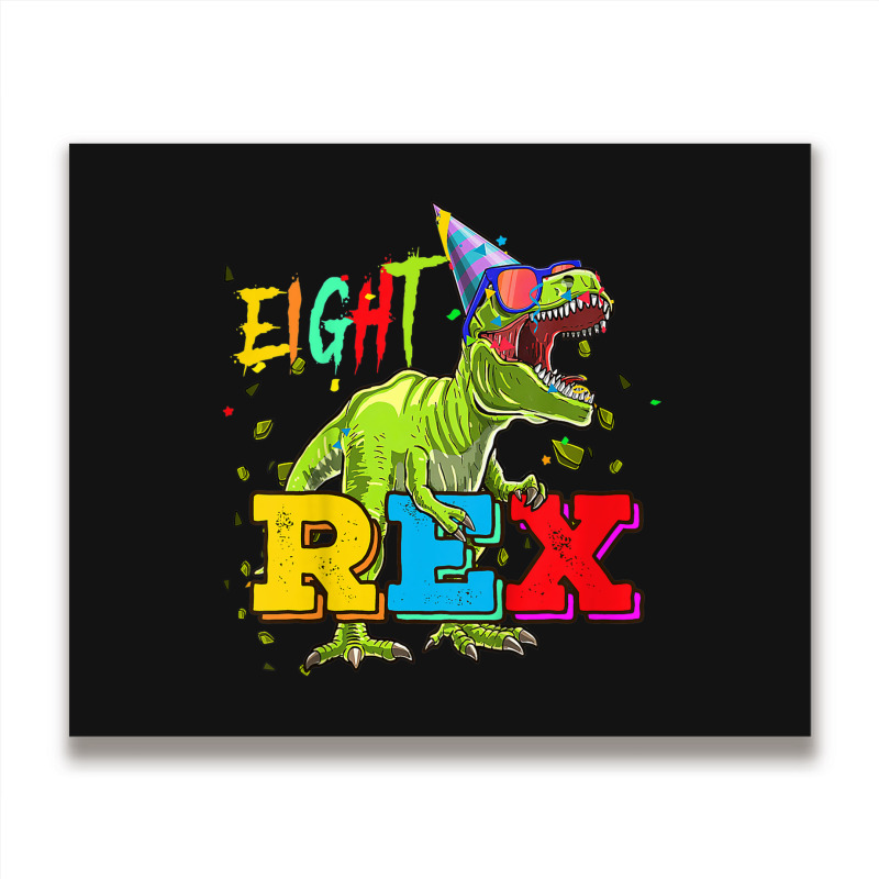 Kids Eight Rex 8th Birthday Gifts Eighth Dinosaur 8 Year Old Boy Metal Print Horizontal | Artistshot