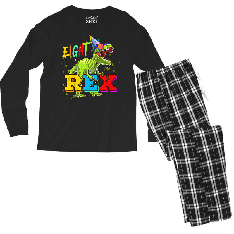 Kids Eight Rex 8th Birthday Gifts Eighth Dinosaur 8 Year Old Boy Men's Long Sleeve Pajama Set | Artistshot