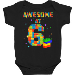 kids birthday shirt for kids 6 building blocks bricks theme party Baby Bodysuit | Artistshot