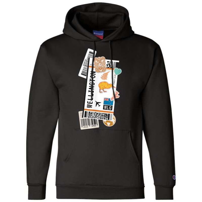 Wellington New Zealand Boarding Pass Airplane Ticket Travel Champion Hoodie | Artistshot