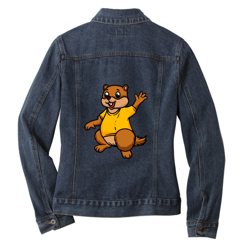 Cute Anthropomorphic Human-like Cartoon Character Marmot In Clothes Ladies Denim Jacket by RobinIntorcia | Artistshot