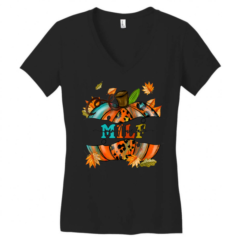 Milf Man I Love Fall Funny Pumpkin Autumn Seasons Lover Women's V-Neck T-Shirt by Bewitch | Artistshot