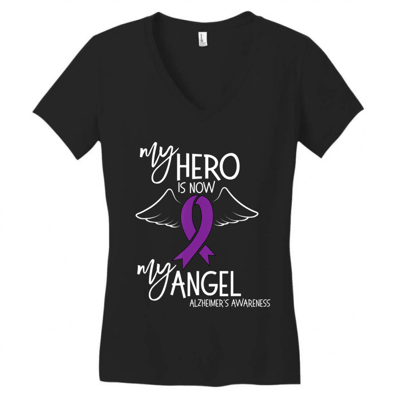 My Hero Is Now My Angel Alzheimers Awareness Women's V-neck T-shirt | Artistshot