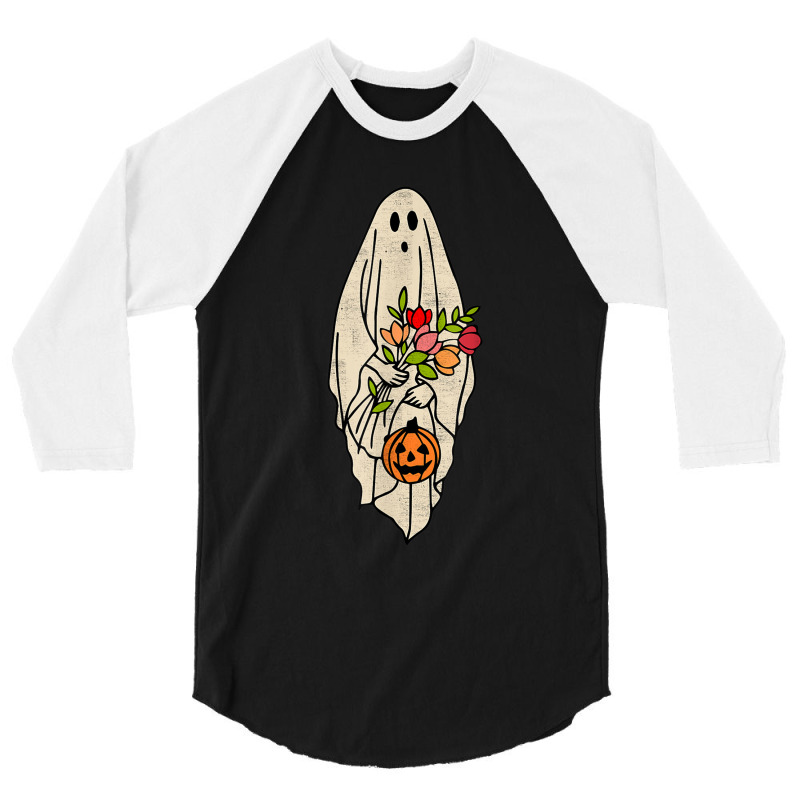 Vintage Floral Ghost Pumpkin Halloween Costume Men Women 3/4 Sleeve Shirt | Artistshot