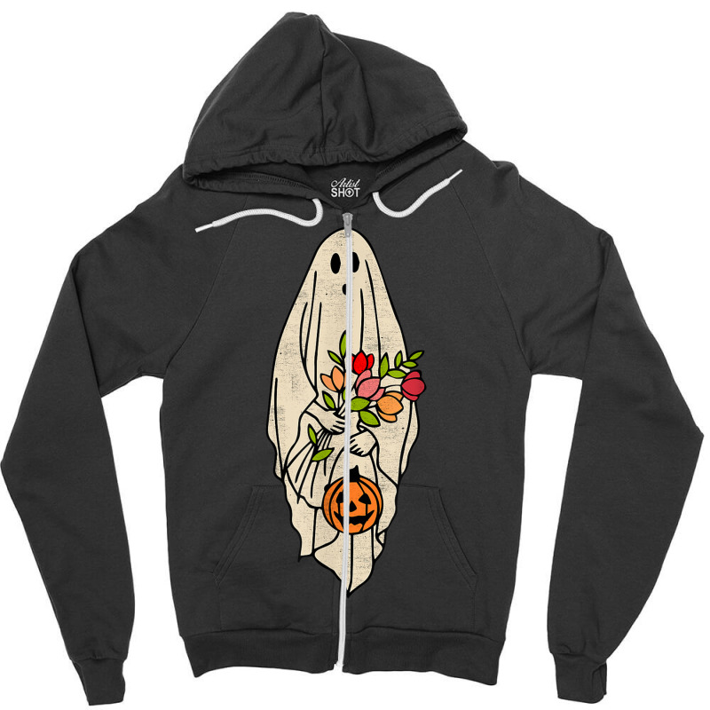 Vintage Floral Ghost Pumpkin Halloween Costume Men Women Zipper Hoodie | Artistshot