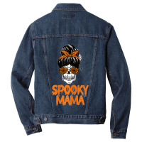 Womens Spooky Mama Lazy Halloween Costume Skull Messy Bun Men Denim Jacket | Artistshot