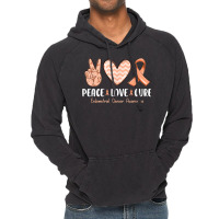 Peace Love Hope Endometrial Cancer Awareness Peach Ribbon Vintage Hoodie | Artistshot